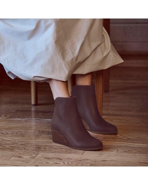 TOMS Brown Wedge Leather Ankle Boots