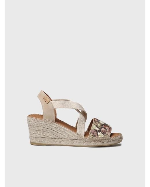 Toni Pons Natural Multicoloured Raffia Wedge Espadrille