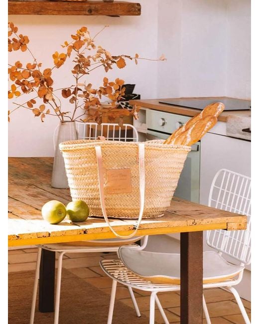 Toni Pons Natural Wicker Basket For With Leather Handles