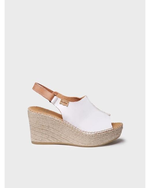 Toni Pons Natural Leather Espadrille With Wedge And Velcro Closure