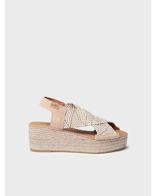Toni Pons Natural Espadrille With Wedge And Multicolour Elastic Straps