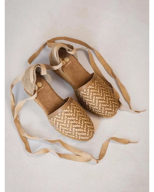 Toni Pons Natural Wedge Espadrille With Braided Leather Ribbons