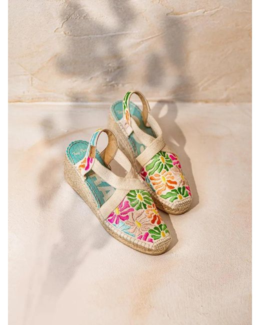 Toni Pons Pink Wedge Espadrilles With Multicoloured Embroidery