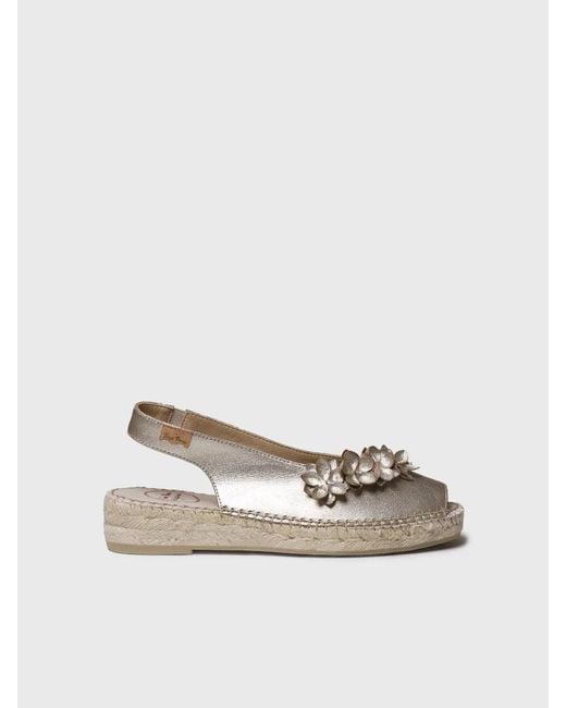 Toni Pons Natural Flat Metallic Espadrilles With Flowers