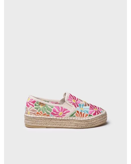 Toni Pons Pink Closed Cotton Espadrille Embroidered Multicolour