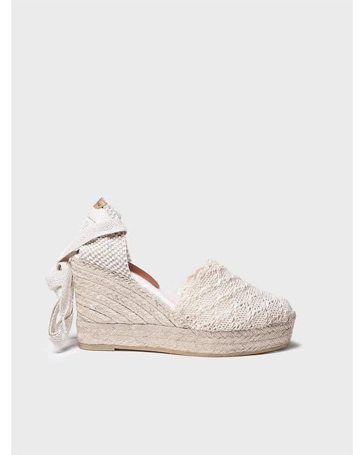 Toni Pons Natural High Wedge Espadrilles With Ribbons