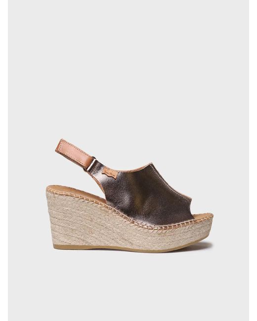 Toni Pons Natural Leather Wedge Espadrille With Velcro Strap