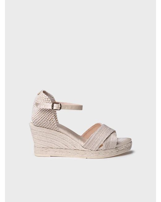 Toni Pons Natural Open Bridal Espadrille With Wedge And Crossed Straps
