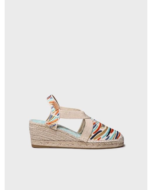 Toni Pons White Wedge Espadrille With Multicoloured Embroidery