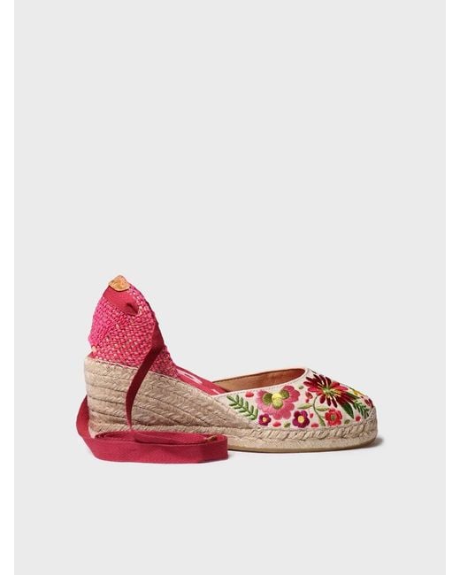 Toni Pons Pink Embroidered Wedge Espadrilles
