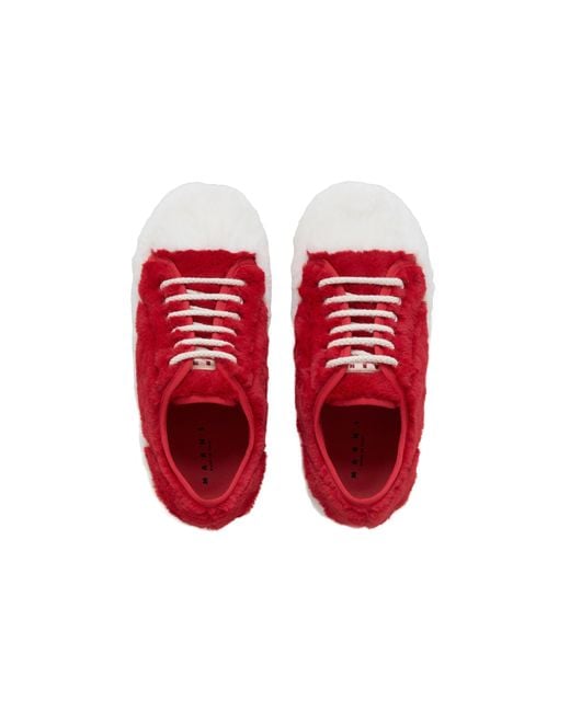 Marni Red Fluffy Sneakers