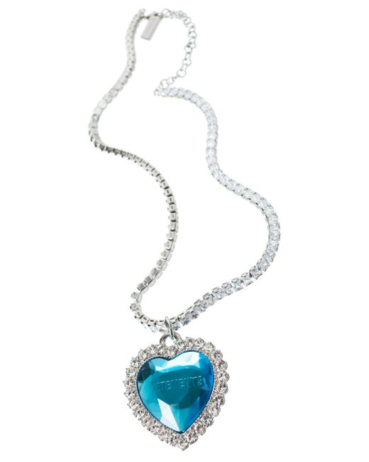 Vetements Crystal Heart Necklace in Blue | Lyst