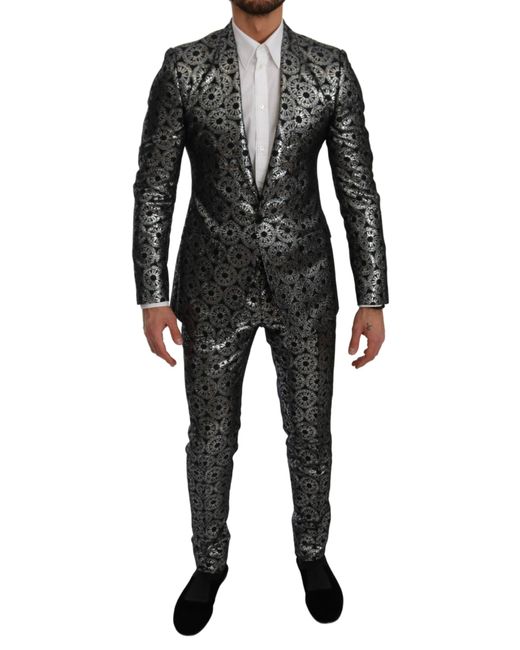 Dolce & Gabbana Blue Silver Slim Fit Gold 2 Piece Suit for men