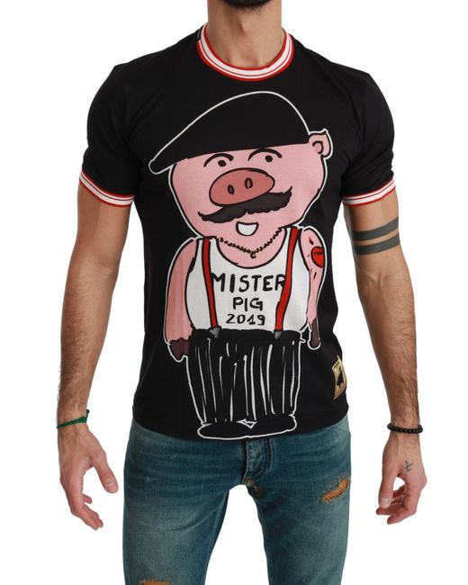 Dolce & Gabbana Black Cotton Top 2019 Year Of The Pig T-shirt for men