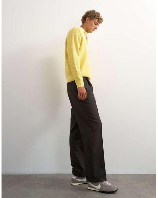 Topman Brown Wide Leg Micro Check Trouser With Pleats for men