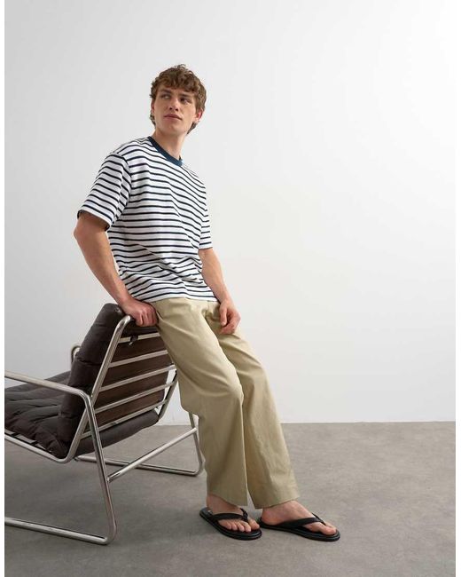 Topman Blue Relaxed Fit Textured T-shirt With Breton Stripe for men