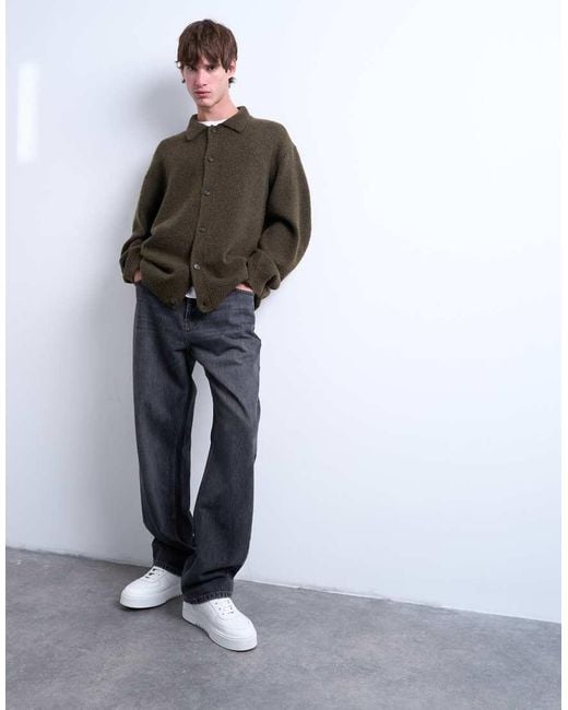 Topman Brown Oversized Fit Button Through Cardigan for men