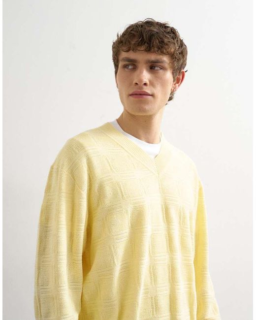 Topman Yellow Relaxed Fit Knitted V-neck Jumper With Texture for men