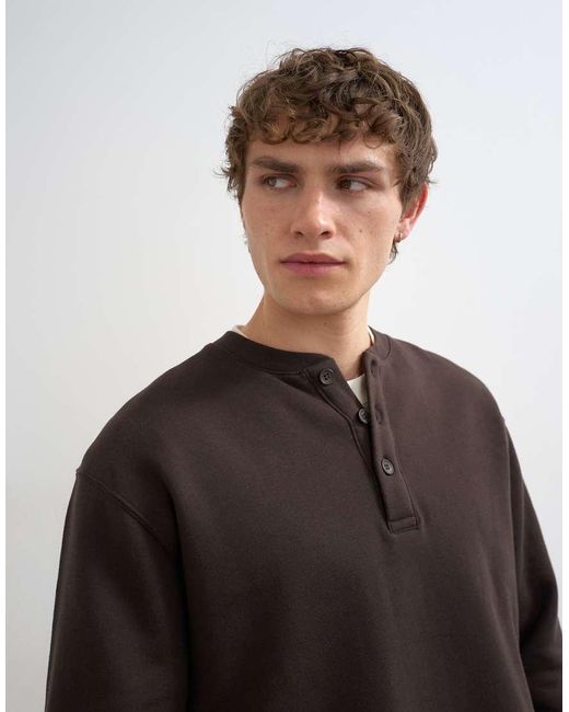 Topman Black Relaxed Fit Henley Sweatshirt for men