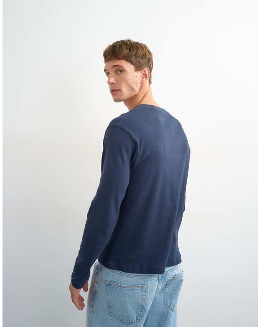 Topman Blue Classic Fit Long Sleeve Rib Henley T-shirt for men