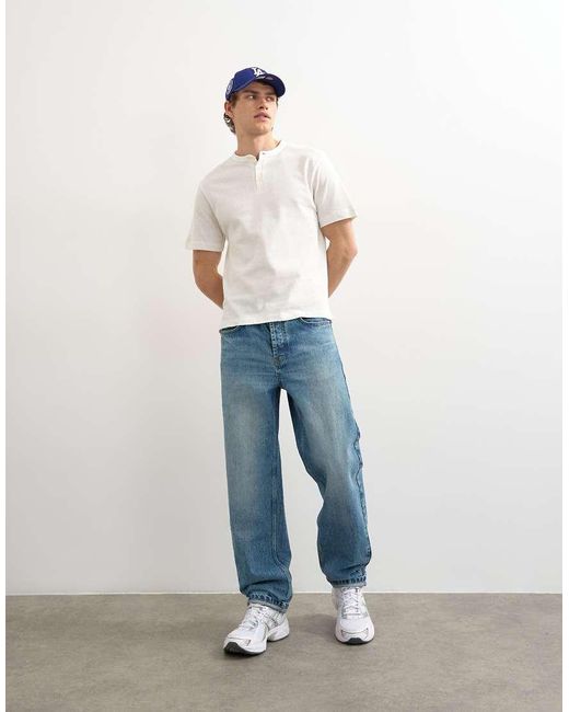 Topman White Relaxed Fit Linen Mix Henley T-Shirt for men