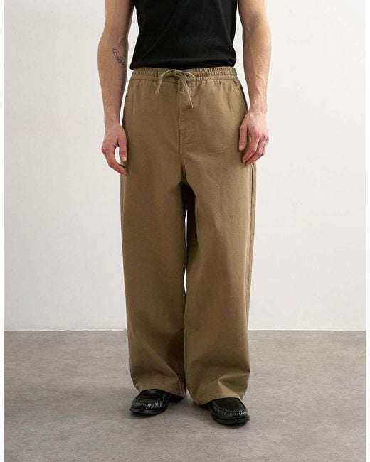Topman Green Baggy Fit Herringbone Trousers for men