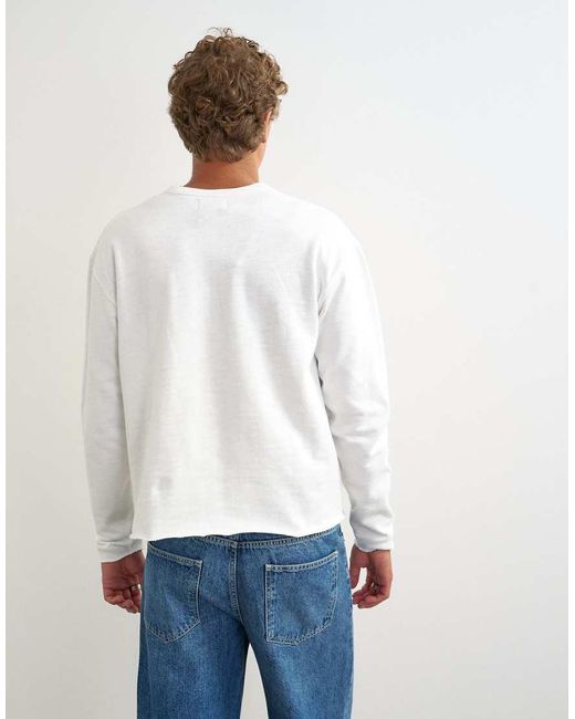 Topman Blue Relaxed Fit Crop Heavyweight Slub Raw Edge Henley for men