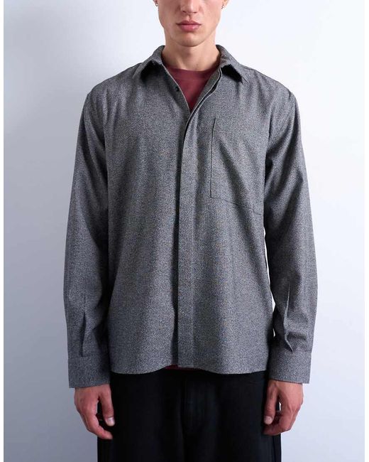 Topman Gray Relaxed Fit Textured Shirt for men