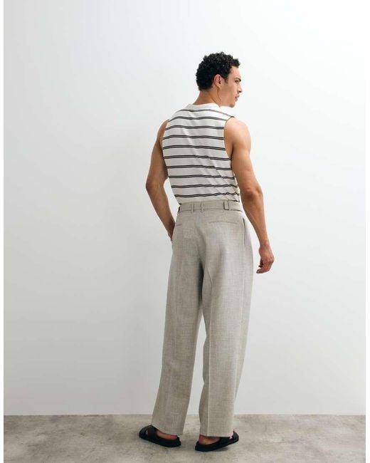 Topman White Wide Leg Belted Textured Pants for men