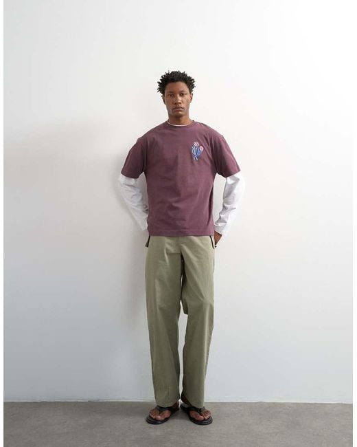 Topman Purple Relaxed Fit T-Shirt With Front And Floral Embroidery for men