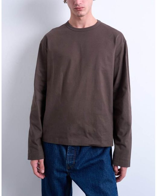 Topman Blue Boxy Oversized Long Sleeve T-shirt for men