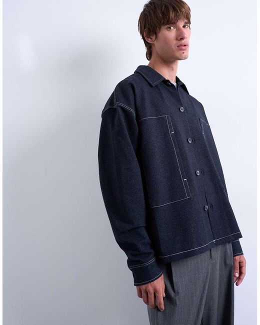 Topman Blue Denim Look Jersey Shacket for men