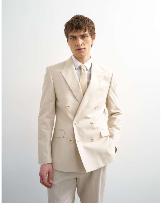 Topman Natural Double Breasted Linen Rich Blazer for men