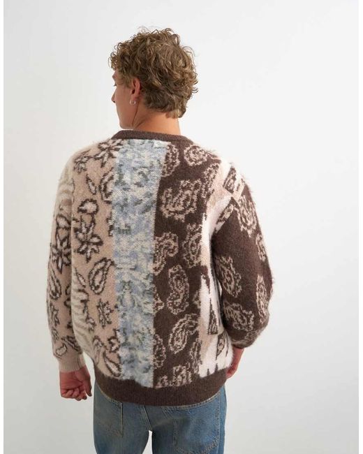 Topman Natural Relaxed Fit Knit Jumper With Placement Paisley Design for men