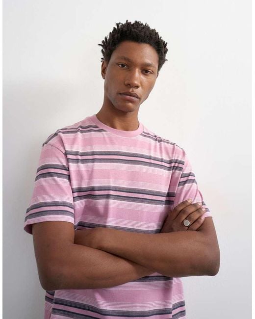Topman Red Relaxed Fit Striped T-shirt for men