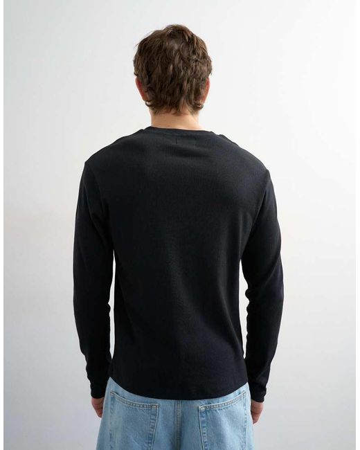 Topman Blue Slim Fit Long Sleeve Rib Henley T-Shirt for men