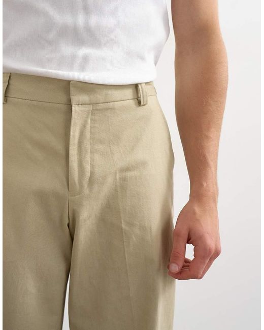 Topman Natural Wide Leg Linen Rich Trouser for men