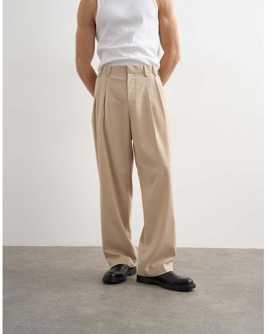Topman White Wide Leg Pleated Trouser for men