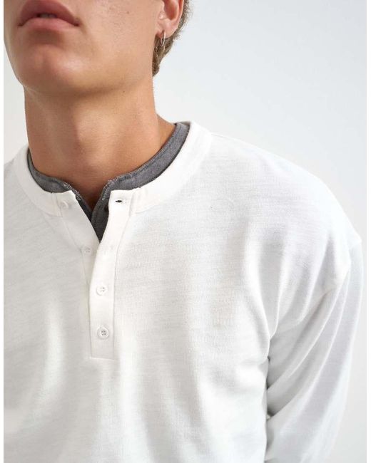 Topman Blue Relaxed Fit Crop Heavyweight Slub Raw Edge Henley for men
