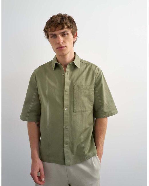 Topman White Relaxed Fit Crop Short Sleeve Herringbone Shirt for men