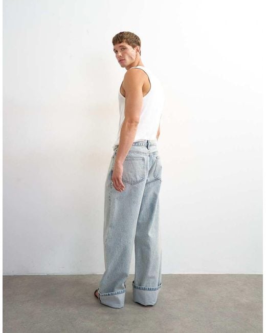 Topman Blue Rigid baggy Fit Jeans With Turn-up Hem for men