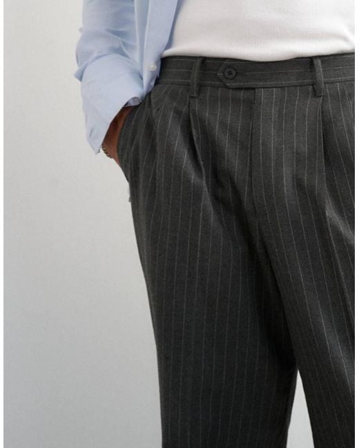 Topman White Wide Leg Pinstripe Trouser With Pleats for men