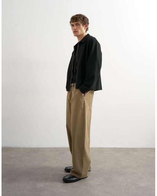 Topman Green Baggy Fit Herringbone Trousers for men