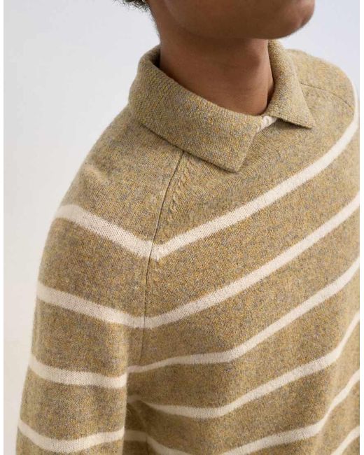 Topman Natural Regular Fit Knitted Crewneck Polo With Stripe Marl for men