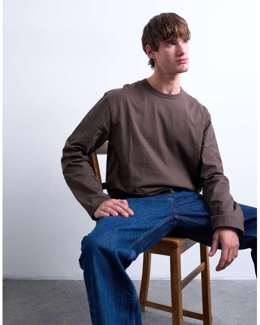 Topman Blue Boxy Oversized Long Sleeve T-shirt for men