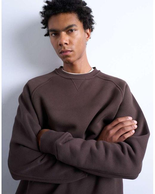 Topman Brown Heavyweight Raglan Sweatshirt With Raw Seam for men