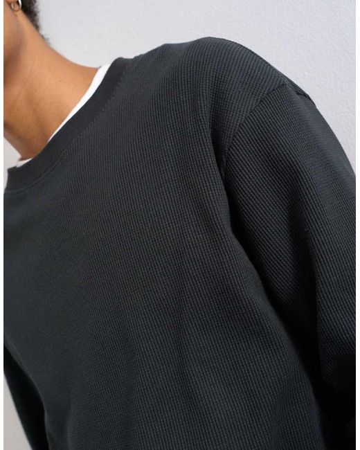 Topman Blue Cropped Fit Long Sleeve Heavyweight Waffle T-shirt for men