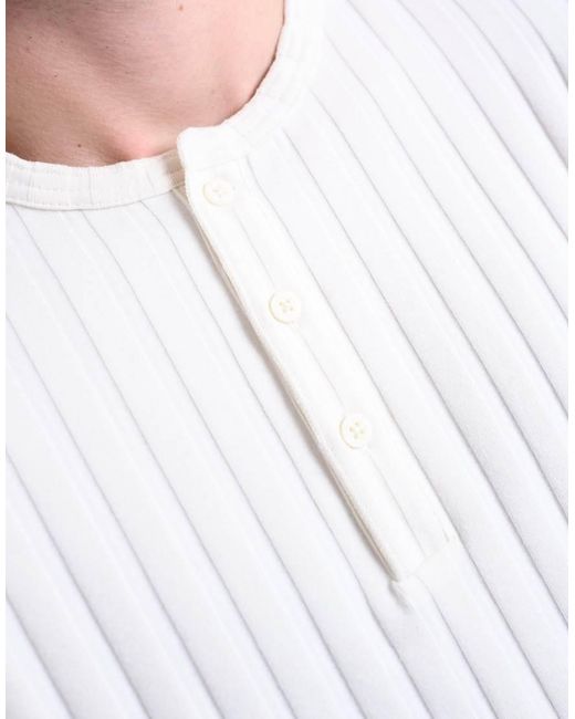 Topman White Long Sleeve Rib Henley Tee for men