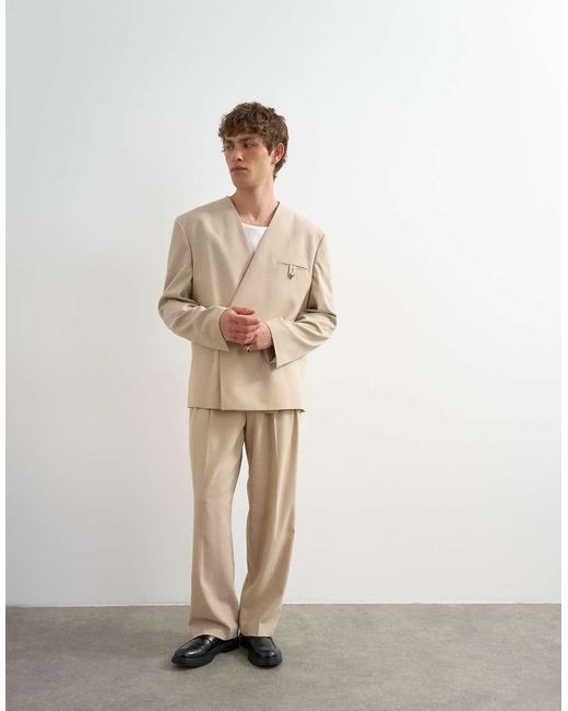 Topman White Wide Leg Pleated Trouser for men