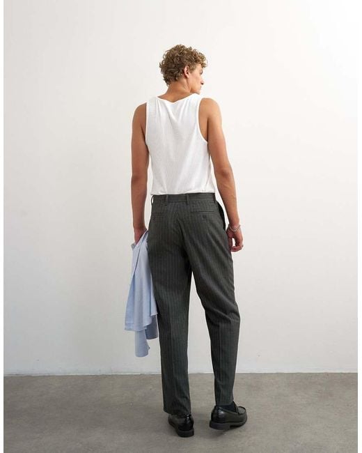 Topman White Wide Leg Pinstripe Trouser With Pleats for men